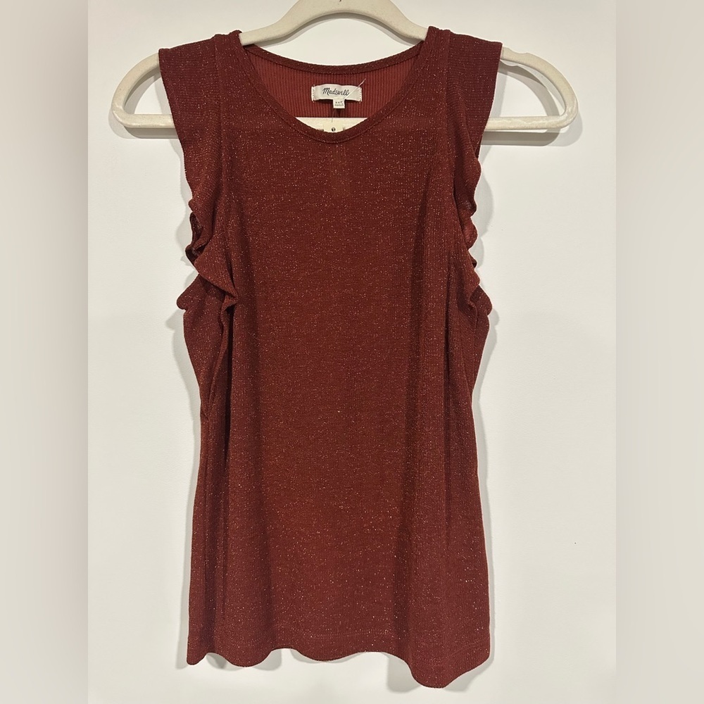 NWT Madewell Metallic Ruffle Tank Top Copper/Rust Shimmer XXS - Picture 2 of 6